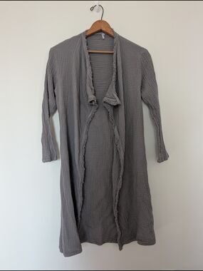 Lightweight Gray Open Front Duster Cardigan